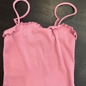 Forever 21 Pink Ribbed Ruffle-Trim Cami